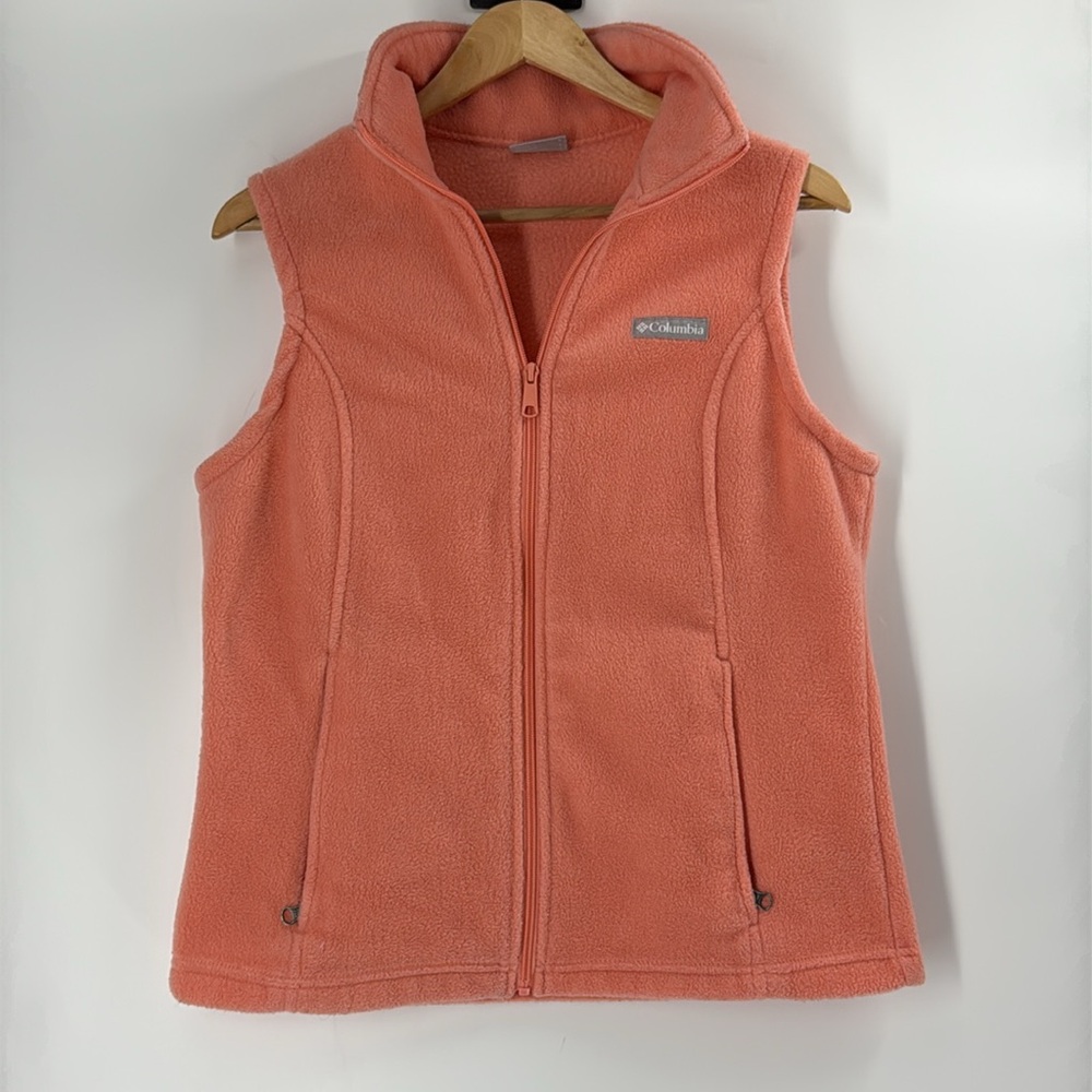 Columbia summer light peach zip front close hi neck fleece vest soft cozy